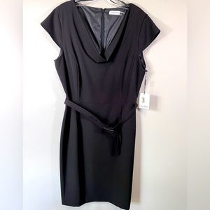 Calvin Klein Cowl Neck Cap Sleeve Belted Mini Dress